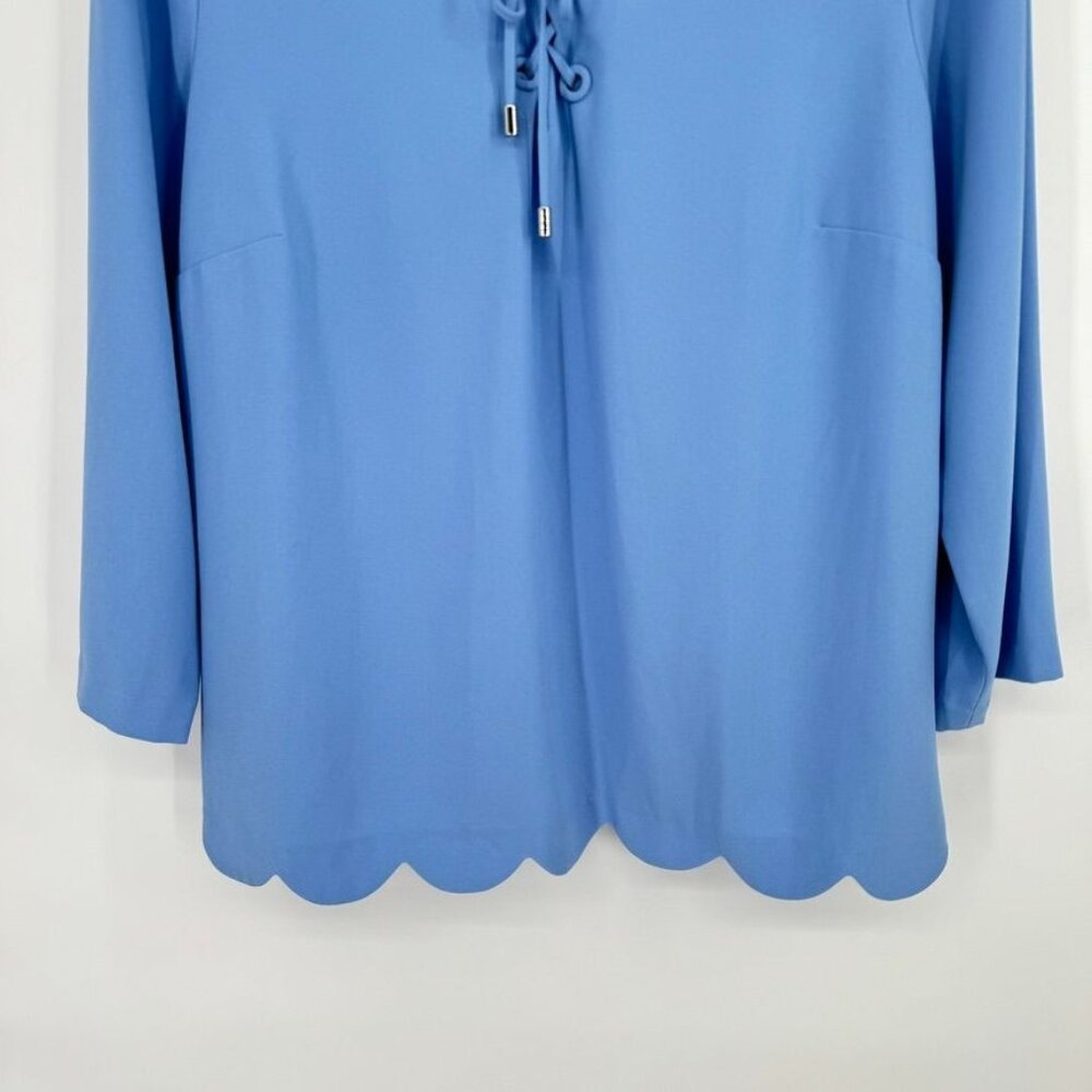 Talbots Blue Lace Up Scallop Hem Blouse Size Large  Womens Top 3/4 sleeve - Picture 3 of 9